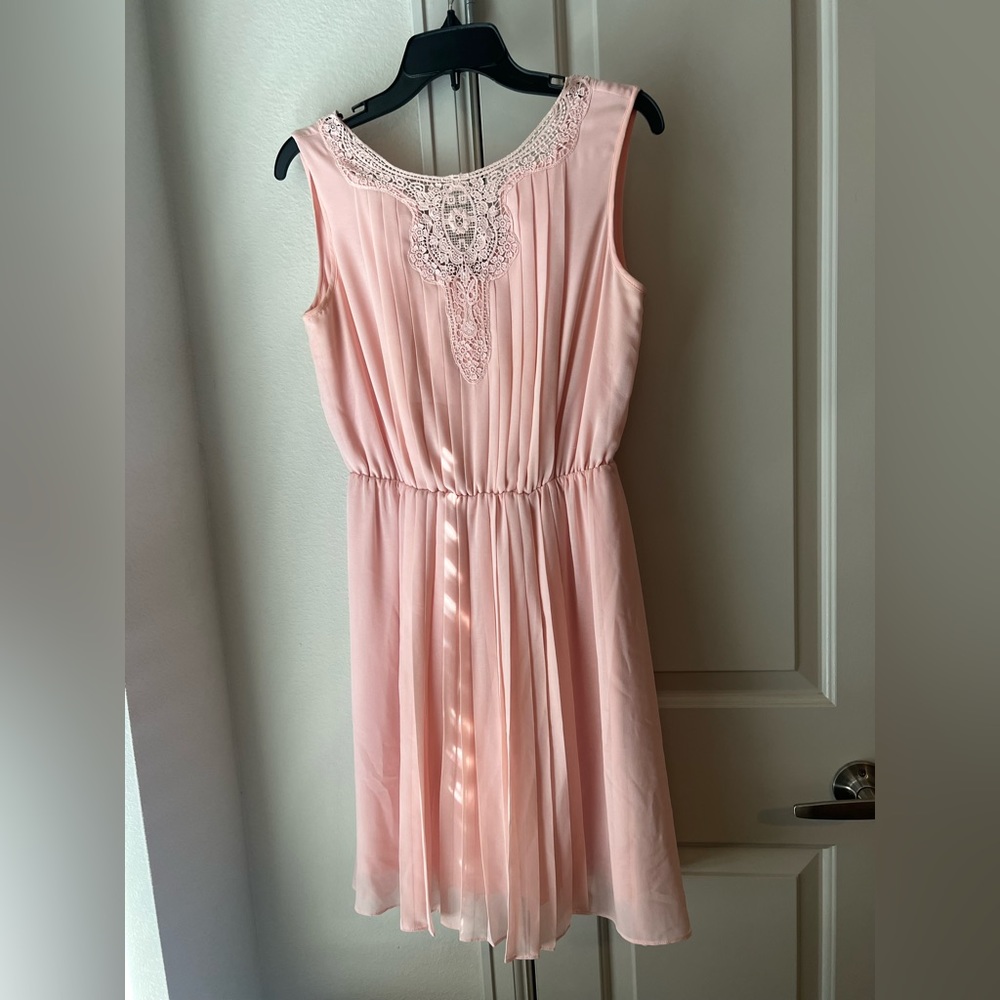 Pink Pleated and Lace Dress